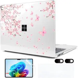 MEEgoodo Case for Microsoft Surface Laptop 13.8 inch Touchscreen 2024 (7th Edition),Clear Cover Fit Model 2036,Laptop Hard Shell with Keyboard & Webcam Cover & Screen Protector,Cherry Blossoms