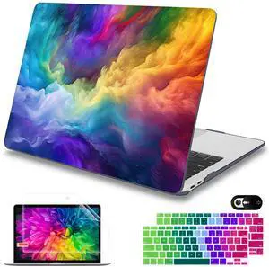 Mektron Case for MacBook Air 13 inch M1 A2337 A2179 A1932,Hard Cover 2018-2021 Air 13-inch with Touch ID, Exclusively Designed Protective Shell with Keyboard Skin+Screen Protector, Rainbow Cosmic