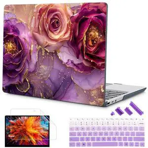 Mektron Case for 13.5" Microsoft Surface Laptop 5/4/3 with Metal Palm Rest Model 1951/1868, 2019/2021/2022 Release Plastic Hard Shell Cover with Screen Protector + Keyboard Cover, Marble Flowers