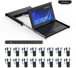 MT-VIKI 16-Port HDMI LCD KVM Console, 1U Rack Mount with 15.6'' LCD Monitor, 1080P@60Hz + 16 KVM Cables, for Short-Depth & Standard Rack