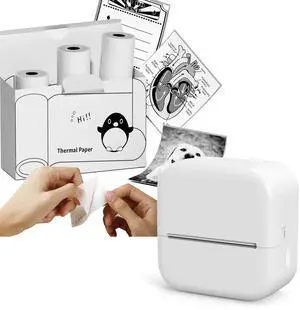 NelkoGlobal Mini Sticker Printer with 3 Rolls of 50mm*3.5m White Self-Adhesive Thermal Printer Paper (Image Duration: 10 Years)