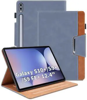 Case for Samsung Galaxy Tab S10 Plus/S9 FE Plus/S9 Plus 12.4 Inch - Multi-Angle Viewing Stand Cover with Pocket, PU Leather Folio Case with Magnetic Clasp, Auto Wake/Sleep Smart Tablet Cover, Gray