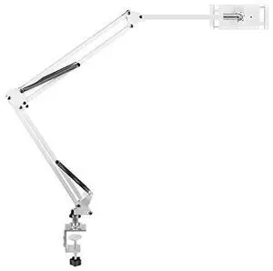 OHITEC Heavy Duty Phone/Tablet Metal Holder Universal Mobile Cell Smartphone Mount Lazy Bracket 360deg Rotation Gooseneck Clamp Stand Flexible Long Arm (White, 3-Section)