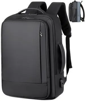ORILOOSEN 17/15.6" Business laptop backpack, PU backpack, Travel laptop backpack,carry on backpack, Expandable laptop backpack Men (01#Standard, Black)
