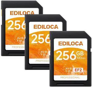 UHS-I 256GB SD Card 3 Pack UHS-I Memory Card Fast Storage, Read/Write Speed 90/20MB/s, C10, U1, V10, Full-HD & 4K Video, SD Card 256GB, Must-Have for Professional Photographers EF2-3PCS