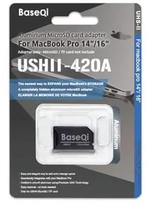 Generic BASEQI UHS-II Aluminum microSD Adapter for 2021 M1 MacBook Pro 14"" & 16" (Space Black, Adapter), isda420a
