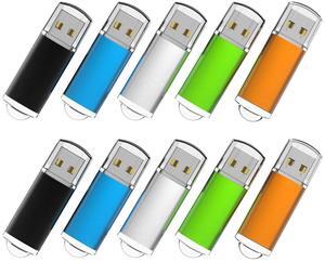 RAOYI 10 Pack 16GB USB Flash Drives USB 2.0 Memory Stick Bulk Thumb Drives Thumb Drive Jump Drive (5 Mixed Colors: Black Blue Green Orange Silver)