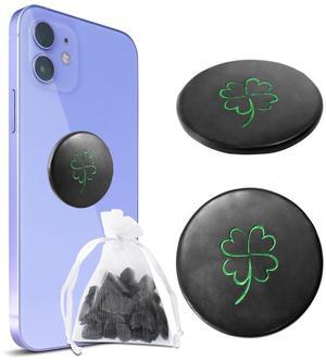 2 Pcs Shungite Sticker for Cell Phone + Raw Shungite Stones Set - 30 mm/1.18 inch Shungite Plate for Laptop Computer Four Leaf Clover