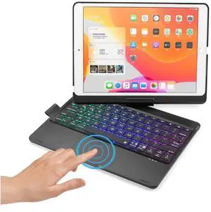 HENGHUI 360 Rotatable Touch Keyboard for iPad 9th/8th/7th Gen 10.2 inch & iPad Air 3rd Gen/Pro 10.5 - Foldable Backlight Keyboard with Trackpad, Black