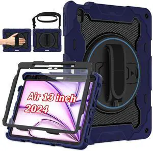 ROSROME for iPad Air 13 Inch Case M3 2025 / M2 2024 with HD Screen Protector, Shoulder Strap, 360 Stand, Hand Strap, Pen Holder [ Kids Friendly] Heavy Duty Shockproof Drop Protection