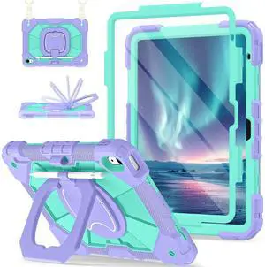 Scnioy Case for iPad (A16) 11th Generation 11 Inch (2025) / iPad 10th Generation Case 10.9 Inch (2022) with 360deg Rotating Stand Screen Protector Pen Holder Shoulder Strap, Purple Mint