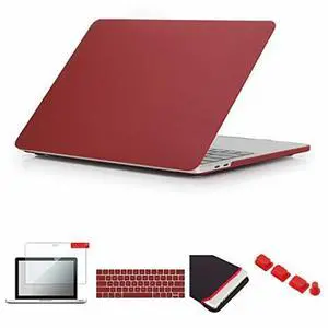 Se7enline Compatible with MacBook Smooth Frosted Cover for Mac Pro 15 inch Model A1707/A1990 with Touch Bar Touch ID 2016-2018&Sleeve Bag&Keyboard Cover Skin&Screen Protector&Dust Plug, Wine Red