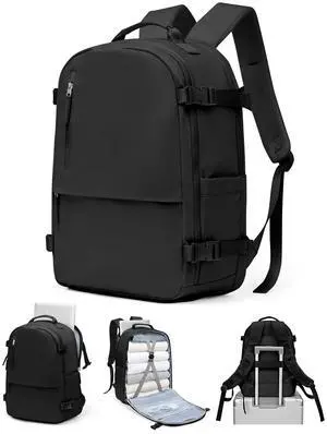 Travel Backpack for Women Men, Carry on Backpack Flight Approved Item Bag,Casual Daypacks Cabin Bagage,Hiking Backpack Lightweight Rucksack, Business Laptop Backpack with USB Charger Black Large
