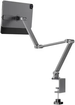 LULULOOK [Upgrade] Magnetic Wireless Charging Stand for iPad Pro 11" M4 Only, Foldable Aluminium Alloy iPad Arm Mount for Desk, 360deg Adjustable Tablet Holder with 2M USB C Cable