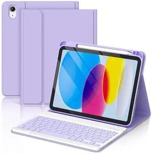 TaIYanG for iPad A16 11/10th Generation Case with Keyboard- Detachable Bluetooth Keyboard Case with Pencil Holder, Thin & Light- Folio Cover for iPad 11 inch A16 2025 10th Gen 10.9 Inch 2022 (Purple)