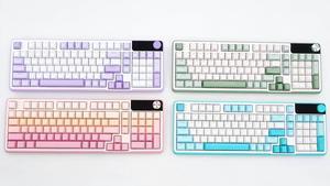 TANXJIA 98-Key Hot-Swappable Mechanical Keyboard, Tri-Mode Wireless (Bluetooth/2.4G/Type c), RGB Backlight, Compatible with Mac/Windows - Clear Sky Blue, Purple, Pink, Green Colors