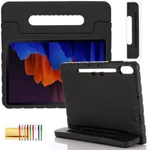 Kids Case for Samsung Galaxy Tab S8+/S7 FE/S7+ 12.4" with Pen Holder, Techcircle Handle Stand Light EVA Foam Bumper Protective Rugged Drop Protection Child Proof Cover, Black