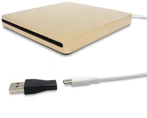 tengertang Type-C Super External Drive,USB Portable External DVD/CD Drive Burner/Reader/Rewriter for The Latest MacBook/MacBook Pro/ASUS/DELL Latitude with USB-C Port (Golden)