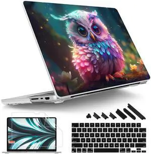 Tuiklol for M4 MacBook Pro 14 Inch Case 2024-2021 Release A3112 A3401 A3185/M3 A2918 A2992/M2 A2779/M1 A2442 Pro/Max Chip,Hard Shell Case with Screen Protector for Touch ID,Rainbow owl