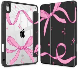 Tuiklol Case for iPad 11 inch (A16 Chip) 2025 Generation 11th / iPad 10.9 inch 2022 10th Gen, Buit in Pencil Holder with Shockproof Cover Clear Transparent Back Shell Auto Wake/Sleep, Bow-Black