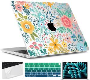 TWOLSKOO Compatible with M4 MacBook Air 15 inch Case 2025-2023 Released Model M4 A3241 M3 A3114 M2 A2941, Plastic Hard Shell & Screen Protector & Keyboard Cover & Trackpad Film, Abstract Flower