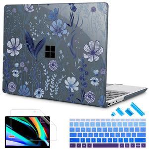 Tuiklol Case for 13.5 Inch Microsoft Surface Laptop 5/4/3 Releases with Metal Palm Rest, Hard Shell Case with Screen Protector and Keyboard Cover +Dust Plugs Model 1951/1868,Blue Line Floral