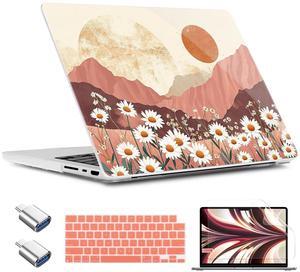 TWOLSKOO Compatible with M4 MacBook Pro 14 inch Case 2024-2021 Release Chip Models M4 M3 M2 M1 Pro Max, Plastic Hard Shell & Keyboard Cover & Type C Adapter, & Screen Protector, Mountains & Daisies