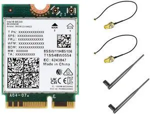 WiFi 7 Wireless Card Wireless BE200 NIC Gigabit Tri-Band Wi-Fi 7 2.4G/5G/6GHz 5800Mbps M.2/NGFF, IEEE 802.11a/b/g/n/ac/be/ax Standard, Bluetooth 5.4, Support Linux, Windows 10/11, etc.