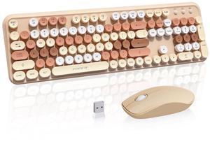 Ubxxziy Wireless Keyboard and Mouse Combo with Switch Button- 2.4GHz Cordless Typewriter Keyboard | Auto-Sleep | USB Receiver for Windows PC/Laptop - Milk Tea Colorful