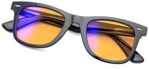UrbanLens Blue Light Blocking Reading Glasses Amber Blue Blocker Lens - For Better Sleep, Reduce Eye Strain 99% Blue Light Blocking (Black, 3.0, x)
