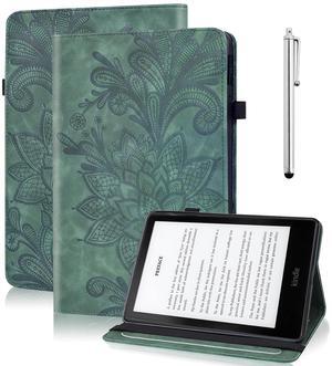 Case for Kindle Fire HD 10 & 10 Plus (13th/11th Generation, 2023/2021) 10.1", Embossed Lace PU Leather Flip Folio Tablet Case with Elastic Band & Card Slots/Holder, Multi-Angle Stand Cover, Green