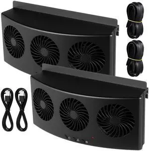 Tujoe 2 Pack USB Cable 3 Fans Car Exhaust Fan USB 3 Fans Car Window Air Vent Radiator Cooling Vent Exhaust for General Types(Black)