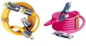 Vexipia 2 Pack 4-in-1 USB C Cable Lightning Cable (Yellow+Pink)