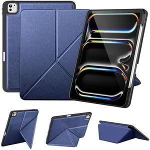 VIKESI for iPad Pro 13 Inch M4 Case 2024, Origami Case with Multi fold, Multi Angle Stand, Apple Pencil Holder, Support Auto Wake/Sleep-Dark Blue