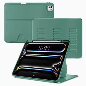 VIKESI Case for iPad Pro 13-inch M4 Model (2024 Release), Multiple Angles Magnetic Stand Cover, Shockproof Soft Back with Pencil Holder,Support Auto Sleep/Wake, Green