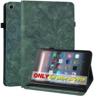 VODEFOX for Kindle Fire HD 10 Case 9th/7th/5th Generation 10.1 Inch (2019/2017/2015),Embossed Lace Flower PU Leather Folio Wallet Shockproof Cover with Pen Holder Elastic Band 10.1" - Green