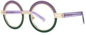 VOOGLAM Fashion Round Blue Light Blocking Glasses for Women, Round Metal Eyewear Party Accessory Purple-5777