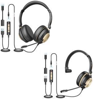 Wantek USB Headset with Microphone, Type-C/USB/3.5mm Jack 3-in-1 PC Headphone with Noise Cancelling and Volume for Office, Call Center