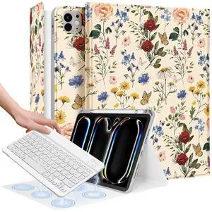Wazzasoft for iPad Pro 11 inch Case 2024 M4 with Keyboard - Pencil Holder Folio Tablet Cover Women Girls Cute Kawaii Strawberry Unique Design for Apple Pro 11 A2925 A2926 A3007