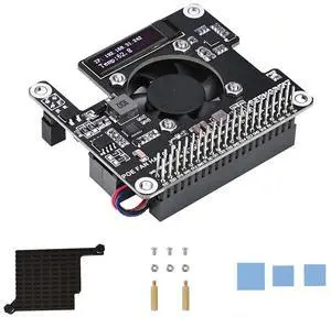 POE HAT for Raspberry Pi 5/CM5 Power Over Ethernet Adapter with Onboard Cooling Fan and OLED Display Supports 802.3af/at Network Standard Comes with Metal Heatsink Fits Raspberry Pi 5 Case Original