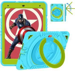 XZC iPad 9th/ 8th/ 7th Generation Case (iPad 10.2 Case 2021/2020/2019) Heavy Duty Shockproof Rugged Cover with Rotating Stand/Pencil Holder/Carrying Shoulder Strap (Light Blue)