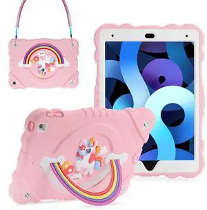 XZC Case for iPad 9th/8th/7th Generation 2021/2020/2019(10.2 inch), Unicorn Cute Cover Heavy Duty Shockproof Protective Case with Built-in Stand Strap for Kids Girls Women (Pink)