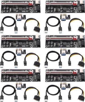 YBBOTT PCIE 1X to 16X Riser Card PCIE Extension Cable V009S Plus Riser Adapter Card for GPU Mining with 24in USB3.0 Extension Cable and 6Pin SATA Cable Black 6PCS