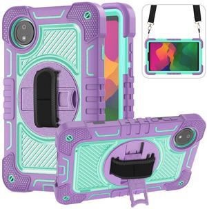 YOUULAR Tablet Case for Xiaomi Redmi Pad SE 8.7/Redmi Pad SE 4G in India, Tablet Shockproof Cover with 360deg Rotating Stand and Wrist Strap, Shoulder Strap,Purple+Mint Green