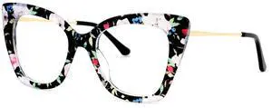 Zeelool Cat Eye Blue Light Glasses for Women Chic Oversized Floral Eyeglasses Anti Blue Light Full Eyewear Glasses JGX674221-01B