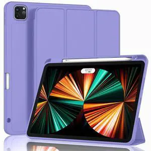 ZryXal New iPad Pro 12.9 Inch Case 2022/2021/2020(6th/5th/4th Gen) with Pencil Holder,Smart iPad Case [Support Touch ID and Auto Wake/Sleep] with Auto 2nd Gen Pencil Charging (Slate Blue)
