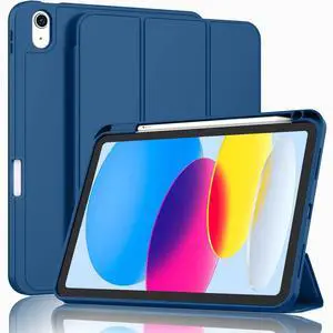 ZryXal iPad (A16) Case/iPad 10th Generation Case [11-Inch 2025/10.9 Inch 2022] with Pencil Holder, Smart Cover with Soft TPU Back [Support Auto Wake/Sleep] (Navy Blue)