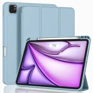 ZryXal New iPad Air 13 Inch Case M3 2025/M2 2024 with Pencil Holder, Trifold Stand Smart Case with Soft TPU Back,Auto Wake/Sleep(Light Blue)
