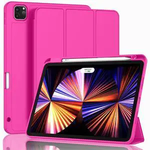 ZryXal iPad Pro 11 Inch Case 2022/2021/2020, Portable Device Cover with Pencil Holder, Smart Case for Touch ID, Auto Wake/Sleep, 2nd Gen Pencil Charging (Rose Red)
