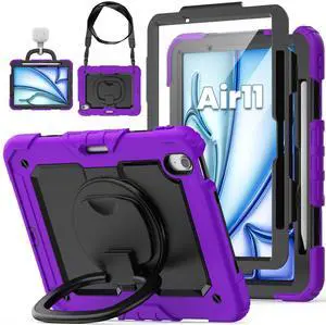 ZSLVPN for iPad Air 11 Inch Case M3/ M2 (2025/2024), Heavy Duty Shockproof iPad 11 Air Case (6th Generation) with Rotating Handle & Stand- Shoulder Strap- Screen Protector- Pencil Holder, Purple